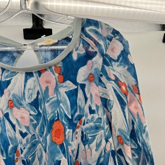 Meadow Rue Women's Long Sleeve Floral Top Blue/Multi Size Medium Keyhole Back - Picture 4 of 9